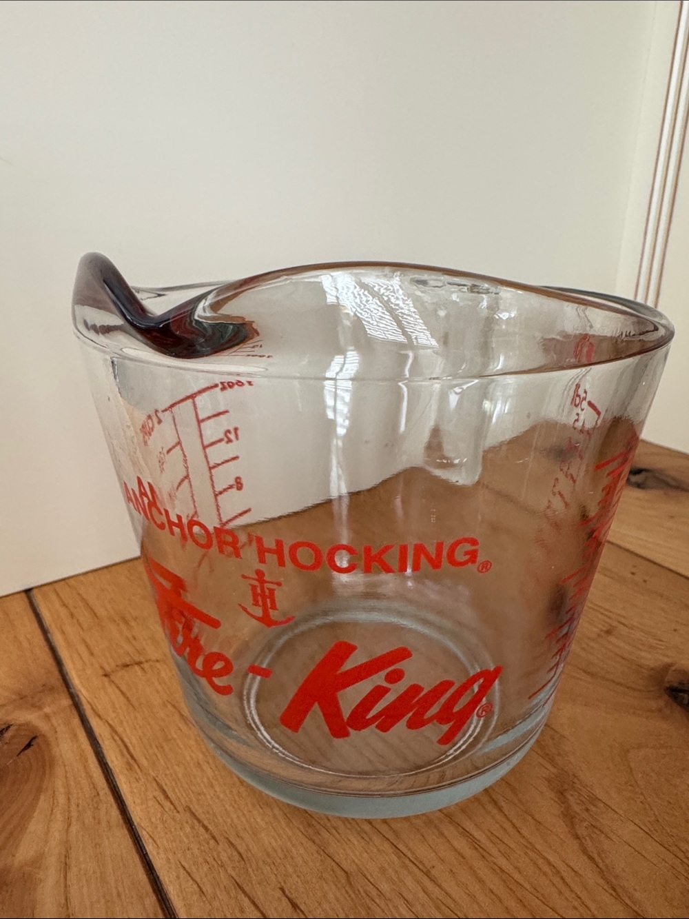 Anchor Hocking Clear Glass Measuring Cup with Red Graphics